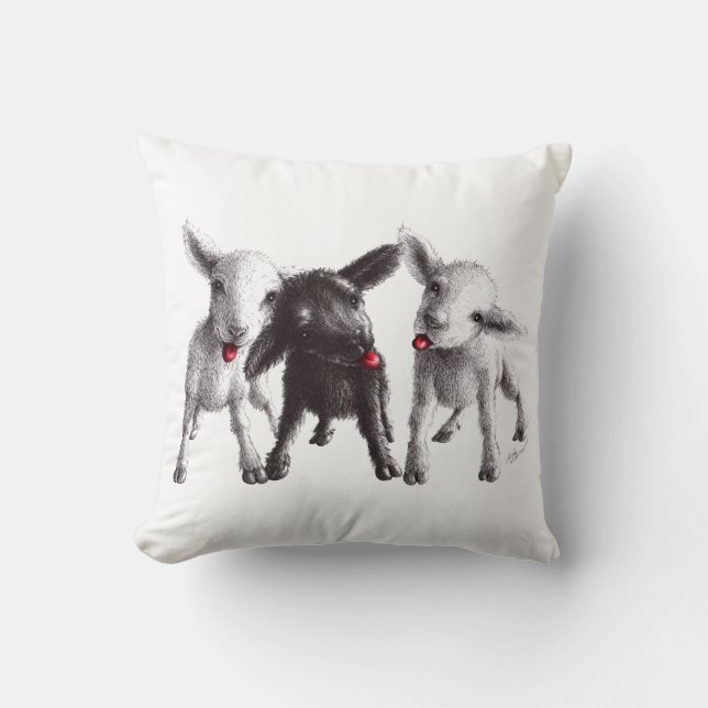Three Funny and Very Cheeky Sheep Cushion (Front)