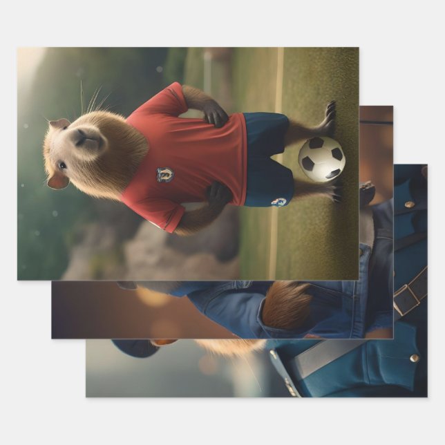 Three Funny Capybara Images,  Wrapping Paper Sheet (Set)