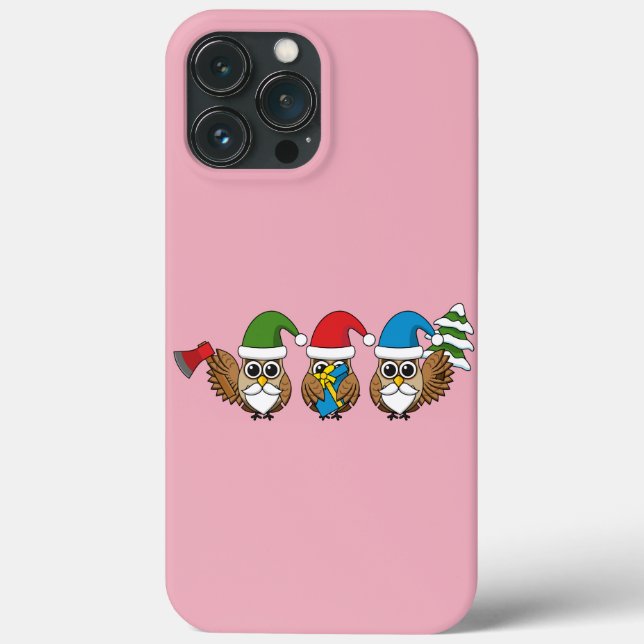 Three Funny Christmas Gnome Owls Case-Mate iPhone Case (Back)