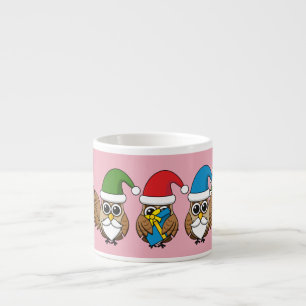 Three Funny Christmas Gnome Owls Espresso Cup