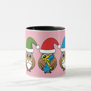 Three Funny Christmas Gnome Owls Mug
