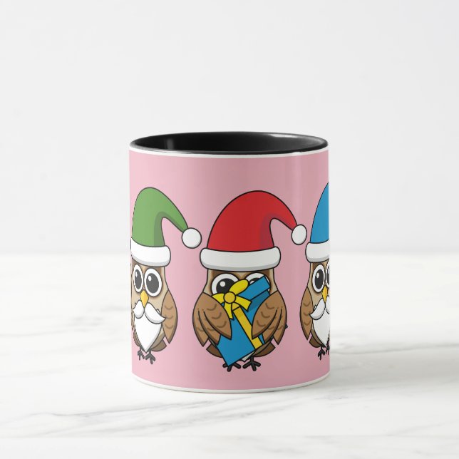 Three Funny Christmas Gnome Owls Mug (Center)