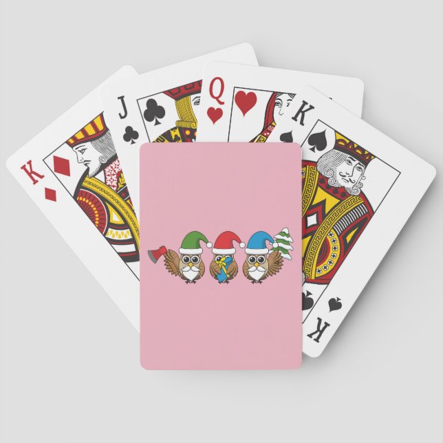 Three Funny Christmas Gnome Owls Playing Cards (Back)