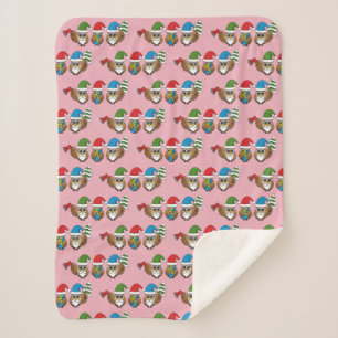 Three Funny Christmas Gnome Owls Sherpa Blanket