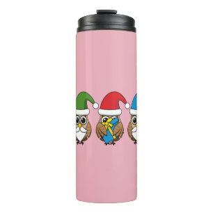 Three Funny Christmas Gnome Owls Thermal Tumbler