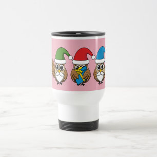 Three Funny Christmas Gnome Owls Travel Mug
