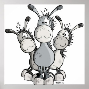 Three Funny Donkeys Poster