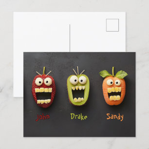 Three Funny Fruit Faces Postcard