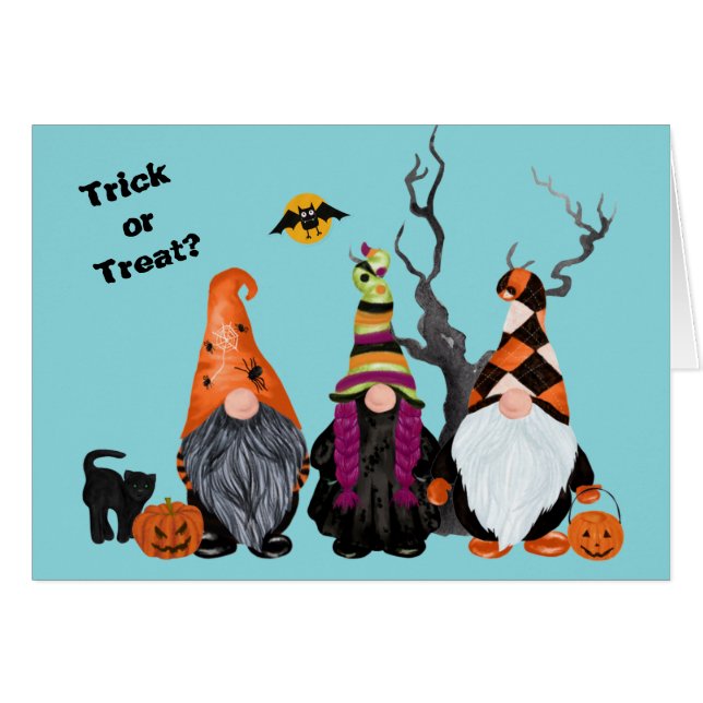 Three Funny Gnomes Halloween Trick or Treat (Front Horizontal)