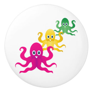 Three funny octopies ceramic knob