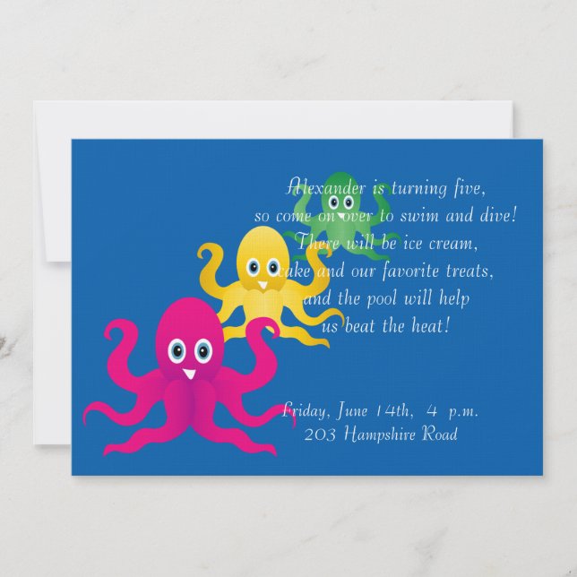 Three funny octopies invitation (Front)
