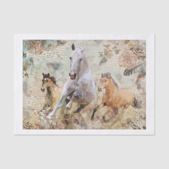 Three Galloping Wild Horses Collage Tissue Paper (Front)