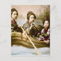 Three Geisha in a Row Boat Vintage Glass Slide
