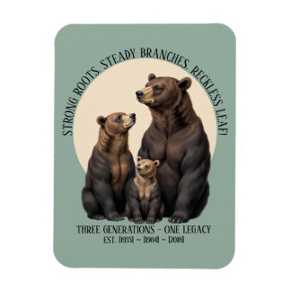 Three Generations Family Tree Folk Art Bear Magnet