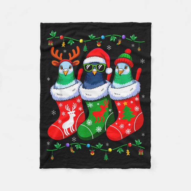 Three Geon In Christmas Socks Matching Xmas Pajama Fleece Blanket (Front)