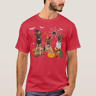 Three German Shepherd Dogs Mummy Witch Scary Pumpk T-Shirt