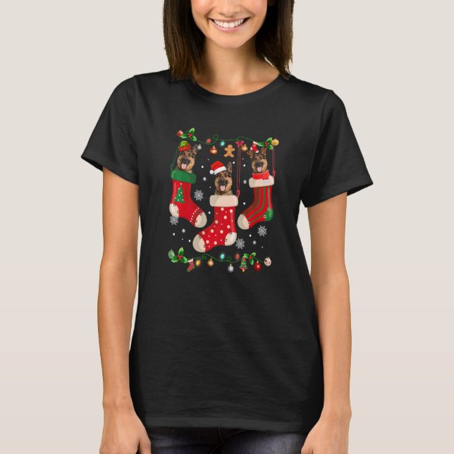 Three German Shepherd In Sock Christmas Santa X ma T-Shirt (Front)