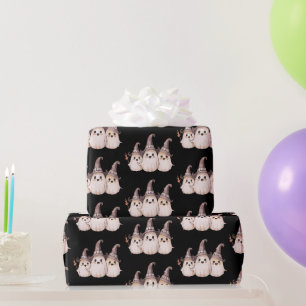 Three Ghosts Grey Witch's Hats Pattern Halloween Wrapping Paper