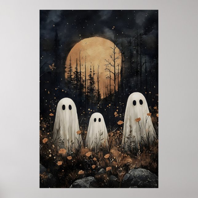 Three ghosts in field with flower, dark academia poster (Front)