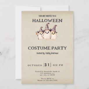 Three Ghosts Witch's Hat Vintage Halloween Costume Invitation