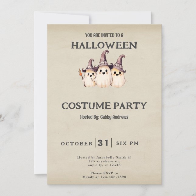 Three Ghosts Witch's Hat Vintage Halloween Costume Invitation (Front)