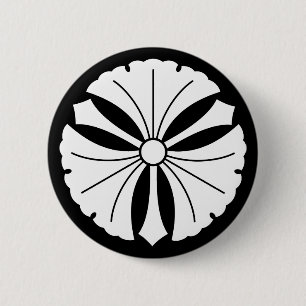 Three ginkgo leaves with swords 6 cm round badge