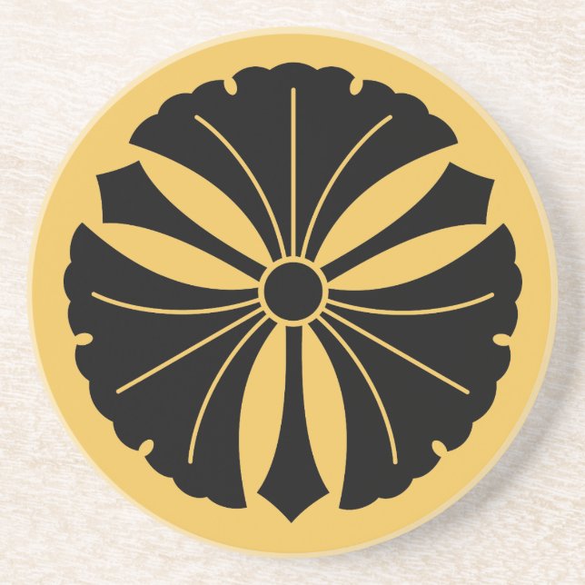 Three ginkgo leaves with swords coaster (Front)