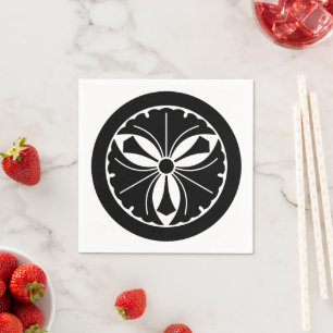 Three ginkgo leaves with swords in circle napkin
