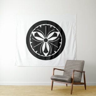 Three ginkgo leaves with swords in circle tapestry