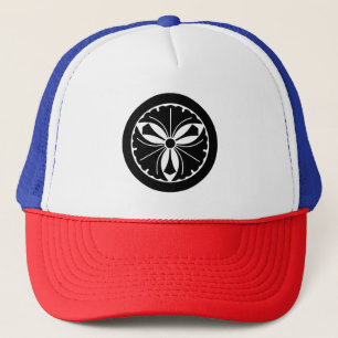 Three ginkgo leaves with swords in circle trucker hat
