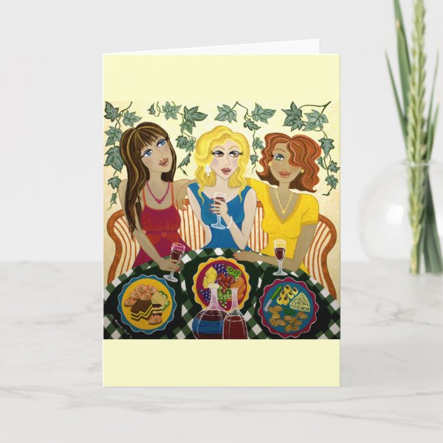 Three Girls Celebrate Customisable Art Card (Front)