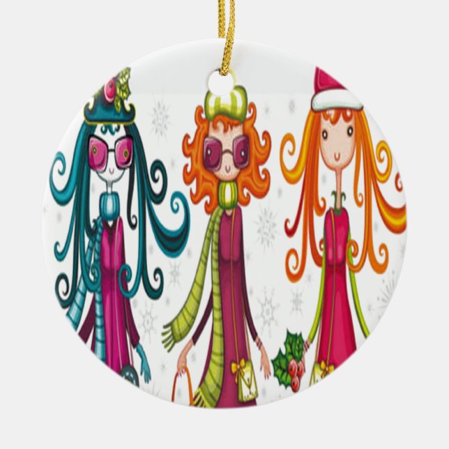 Three girls design ceramic tree decoration (Front)
