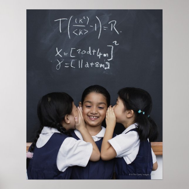 Three girls in classroom whispering poster (Front)