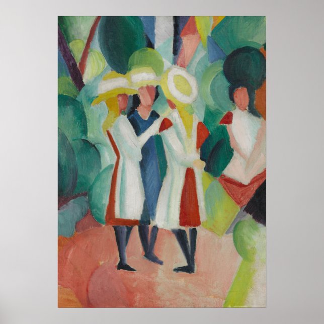 Three Girls In Straw Hats by August Macke Poster (Front)