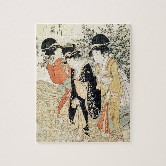Three girls paddling in a river, from the 'Fashion Jigsaw Puzzle (Vertical)