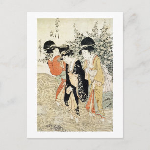 Three girls paddling in a river, from the 'Fashion Postcard