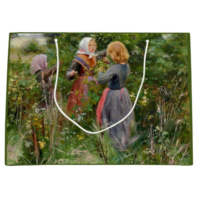 Three Girls Picking Blackberries (by Brendekilde) Large Gift Bag (Front)