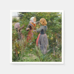 Three Girls Picking Blackberries (by Brendekilde) Napkin