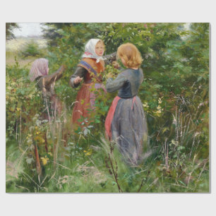 Three Girls Picking Blackberries (by Brendekilde) Wrapping Paper