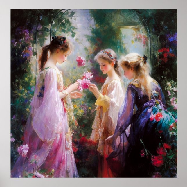 Three girls playing in a garden  poster (Front)