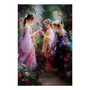 Three girls playing in a garden poster