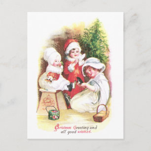 Three Girls Try on New Clothes Vintage Christmas Holiday Postcard