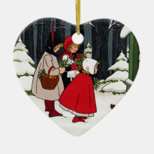 Three Girls with Mistletoe Vintage Christmas Ceramic Tree Decoration