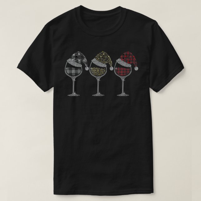 Three Glass of Buffalo Plaid Wine Christmas Xmas S T-Shirt (Design Front)