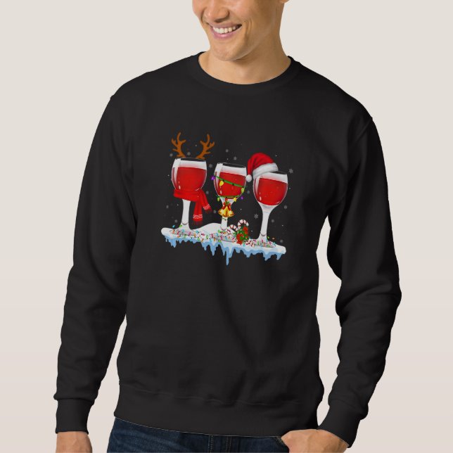 Three Glass Of Red Wine  Drinker Christmas Sweatshirt (Front)