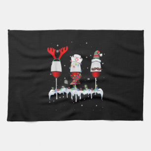 Three Glass Of Red Wine Funny Drinker Christmas Li Tea Towel