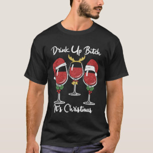 Three Glass of Red Wine Santa Hat Christmas T-Shirt
