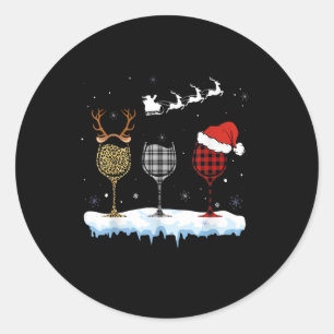 Three Glass Of Red Wine Xmas Nurse Buffalo Plaid R Classic Round Sticker