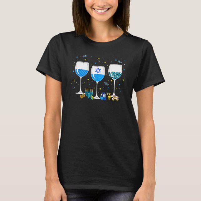 Three Glass Of Wine Leopard  Drinker Hanukkah Part T-Shirt (Front)