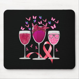 Three Glass Wine Breast Cancer Awareness Pink Ribb Mouse Mat